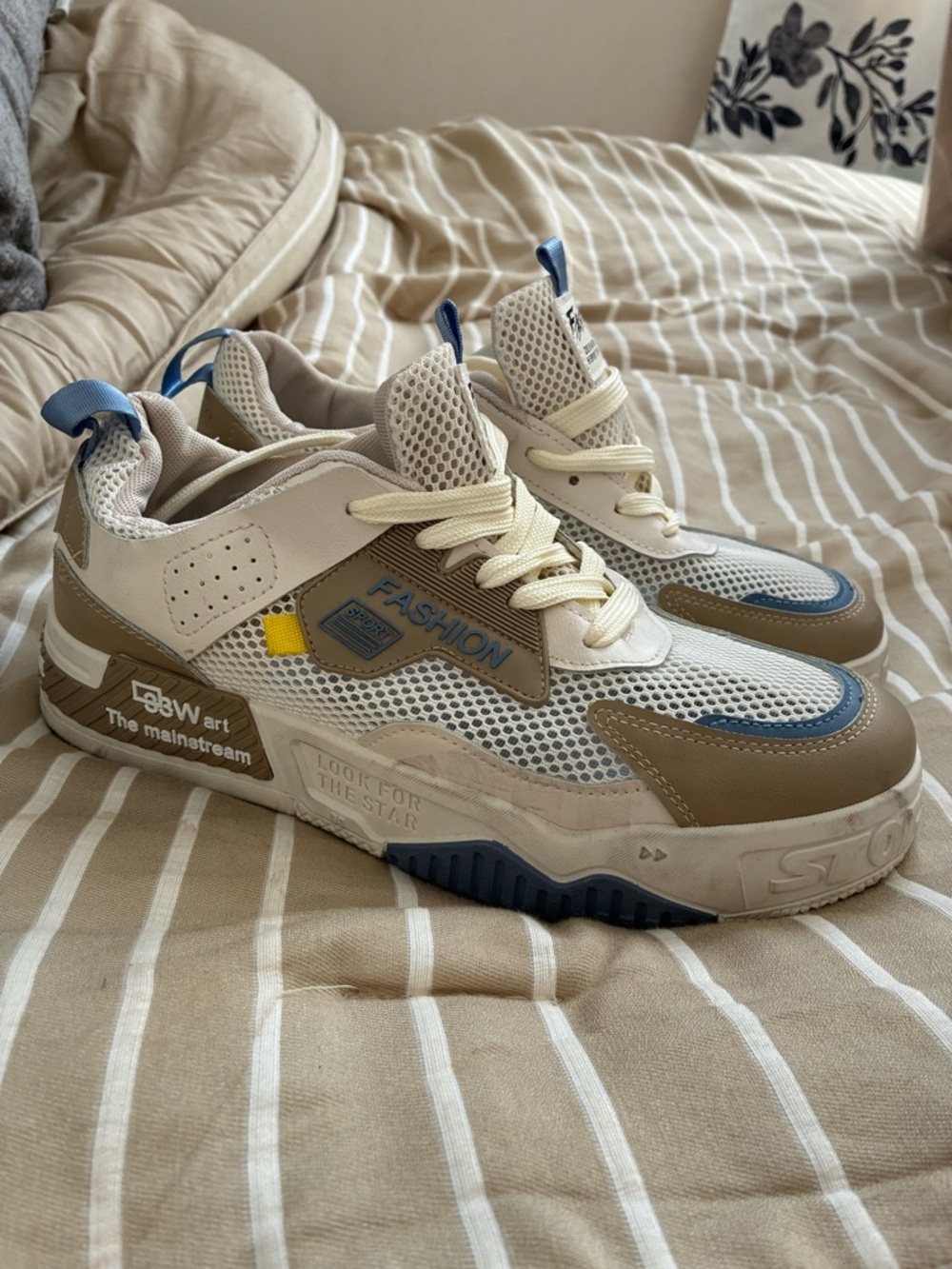 Beige and Blue Women's Athletic Sneakers